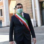 Foto Nicoloro G.   25/04/2020   Ravenna   In una piazza del Popolo praticamente deserta si e\' svolta la cerimonia di commemorazione del 75° anniversario del 25 Aprile. nella foto il sindaco di Ravenna Michele de Pascale.