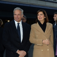 Foto Nicoloro G. 17/11/2017 Milano 9° edizione di 'Science for Peace ', Conferenza mondiale dal titolo ' Post-Verita''. nella foto la presidente della Camera Laura Boldrini accolta al suo arrivo in Bocconi da Paolo Veronesi, presidente della ' Fondazione U. Veronesi'.