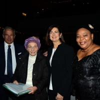 Foto Nicoloro G. 17/11/2017 Milano 9° edizione di \'Science for Peace \', Conferenza mondiale dal titolo \' Post-Verita\'\'. nella foto da sinistra Paolo Veronesi, presidente \'Fondazione U. Veronesi\', Emma Bonino, Laura Boldrini e il premio Nobel per la Pace Leymah Gbowee.