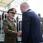 Foto Nicoloro G.   08/05/2022   Rimini  Giornata conclusiva della 93° Adunata Nazionale Alpini che culmina con la sfilata generale davanti alle autorita' militari e civili e una folla di spettatori. nella foto al suo arrivo sul palco il ministro Lorenzo Guerini saluta il generale Pietro Serino.