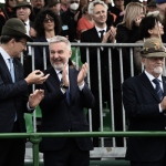 Foto Nicoloro G.   08/05/2022   Rimini  Giornata conclusiva della 93° Adunata Nazionale Alpini che culmina con la sfilata generale 
davanti alle autorita' militari e civili e una folla di spettatori. nella foto da sinistra il ministro Vittorio Colao, il ministro Lorenzo Guerini e il presidente A.N.A. Sebastiano Favero.
