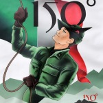 Foto Nicoloro G.   05/05/2022  Rimini   93° Adunata Nazionale Alpini che , come da consuetudine, hanno invaso la cittadina romagnola provenienti da ogni regione d' Italia. Il culmine della manifestazione  sara' domenica 8 Maggio con ' l' ammassamento ' sul lungomare di Rimini e la sfilata alla presenza delle massime autorita'. nella foto il manifesto per i 150 anni dalla fondazione del Corpo degli Alpini.