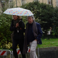 Foto Nicoloro G 14/10/2016 Milano Allestita nel Teatro Strehler la camera ardente per Dario Fo, meta di personaggi e gente comune che hanno voluto rendere omaggio al Premio Nobel scomparso. nella foto il giornalista Massimo Fini.