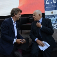 Foto Nicoloro G. 04/07/2016 Ravenna Celebrazione dei vent\' anni di Itway, gruppo leader nella informazione e comunicazione tecnologica, con un evento dal titolo \' Impero Bizantino 2.0 \'. nella foto il giornalista Nicola Porro intervista e conversa con Edward Luttwak.