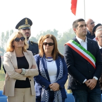 Foto Nicoloro G. 18/10/2018 Piangipane ( Ravenna ) Celebrazione in onore dei soldati della Brigata Ebraica, caduti combattendo in Italia durante la Seconda Guerra Mondiale e sepolti nel Cimitero di guerra britannico. La stessa Brigata Ebraica alla quale il Presidente della Repubblica ha recentemente concesso la Medaglia d\' Oro al Valor Militare. nella foto da sinistra Noemi Di Segni, presidente delle Comunita\' ebraiche italiane, Ofra Farhi, vice ambasciatore di Israele in Italia e Michele de Pascale, sindaco di Ravenna.