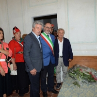 Foto Nicoloro G. 04/08/2017 Mandriole ( Ravenna ) Commemorazione della morte di Anita Garibaldi avvenuta il 04/08/1849 nella Fattoria Guiccioli in localita\' Mandriole. nella foto da sinistra Lorenzo Cottignoli, presidente Federazione delle Cooperative, proprietaria della fattoria Guiccioli, il vicesindaco di Ravenna Eugenio Fusignani e Giannantonio Mingozzi, presidente della Fondazione Museo del Risorgimento, nella stanza dove mori\' Anita.