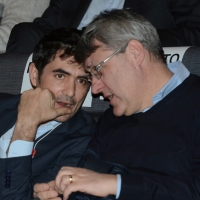 Foto Nicoloro G. 17/02/2017 Rimini Si e' aperto il Congresso fondativo di Sinistra Italiana. nella foto da sinistra Nicola Fratoianni, candidato alla segreteria di S.I., e il segretario Fiom Maurizio Landini.