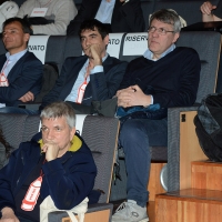 Foto Nicoloro G. 17/02/2017 Rimini Si e' aperto il Congresso fondativo di Sinistra Italiana. nella foto in alto da sinistra Stefano Fassina, Nicola Fratoianni, Maurizio Landini e in basso Nicola Vendola.