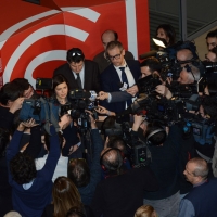 Foto Nicoloro G. 18/02/2017 Rimini Seconda giornata del Congresso fondativo di Sinistra Italiana. nella foto la presidente della Camera Laura Boldrini risponde ai giornalisti.