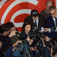 Foto Nicoloro G. 18/02/2017 Rimini Seconda giornata del Congresso fondativo di Sinistra Italiana. nella foto la presidente della Camera Laura Boldrini risponde ai giornalisti.