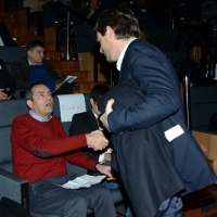 Foto Nicoloro G. 19/02/2017 Rimini Terza giornata conclusiva del Congresso fondativo di Sinistra Italiana. nella foto al suo arrivo Pippo Civati saluta Luigi De Magistris.