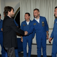 Foto Nicoloro G. 23/06/2016 Milano Prologo alla diciassettesima edizione de \' La Milanesiana \' con l\' intervento dell\' equipaggio delle Frecce Tricolori. nella foto il ministro Dario Franceschini al suo arrivo saluta i piloti delle Frecce Tricolore.