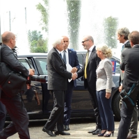 Foto Nicoloro G. 19/08/2016 Rimini Trentasettesima edizione del Meeting di Rimini che ha per titolo \' Tu sei un bene per me \'. Inaugurata dal Capo dello Stato questa manifestazione si svolge per sette giorni tra incontri, dibattiti, mostre. nella foto il presidente Sergio Mattarella al suo arrivo al Meeting saluta il governatore dell\' Emilia-Romagna Stefano Bonaccini.