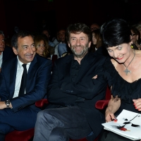 Milano 26/06/2017 Con la presenza del ministro dei Beni Culturali si e' aperta ufficialmente la 18° edizione de ' La Milanesiana ' che quest' anno ha per tema ' Paura e Coraggio '. nella foto da sinistra Beppe Sala, Dario Franceschini e Elisabetta Sgarbi.