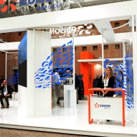 Foto Nicoloro G. 29/03/2017 Ravenna XIII edizione di OMC, Offshore Mediterranean Conference, evento biennale tra i piu' importanti in Europa, imperniato sulla ricerca e innovazione delle tecnologie offshore. nella foto lo stand Edison