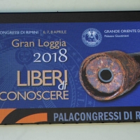 Foto Nicoloro G.   06/04/2018   Rimini   Si e\' aperta al Palacongressi di Rimini l\' edizione 2018 della Gran Loggia che ha per  tema \' Liberi di conosere \'. nella foto il logo della manifestazione.