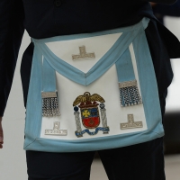 Foto Nicoloro G.   06/04/2018   Rimini   Si e' aperta al Palacongressi di Rimini l' edizione 2018 della Gran Loggia che ha per  tema ' Liberi di conosere '. nella foto un grembiule dai diversi significati massonici.