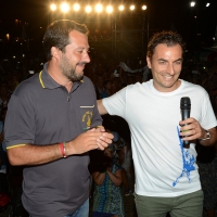Foto Nicoloro G. 04/08/2018 Cervia ( Ravenna ) Festa della Lega Romagna. nella foto il ministro Matteo Salvini e il sottosegretario alla Giustizia Jacopo Morrone.