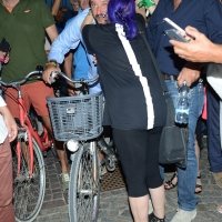 Foto Nicoloro G. 29/07/2017 Cervia ( Ravenna ) Comizio del segretario federale della Lega Nord alla Festa Nazionale Lega Nord Romagna. nella foto Matteo Salvini al suo arrivo in bicicletta attorniato dai suoi simpatizzanti tra selfie e abbracci.
