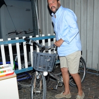 Foto Nicoloro G. 29/07/2017 Cervia ( Ravenna ) Comizio del segretario federale della Lega Nord alla Festa Nazionale Lega Nord Romagna. nella foto Matteo Salvini al suo arrivo in bicicletta.