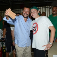 Foto Nicoloro G. 29/07/2017 Cervia ( Ravenna ) Comizio del segretario federale della Lega Nord alla Festa Nazionale Lega Nord Romagna. nella foto Matteo Salvini al suo arrivo in bicicletta si concede a numerosi selfie.