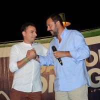 Foto Nicoloro G. 29/07/2017 Cervia ( Ravenna ) Comizio del segretario federale della Lega Nord alla Festa Nazionale Lega Nord Romagna. nella foto Matteo Salvini sul palco con il segretario nazionale Lega Nord Romagna Jacopo Morrone.