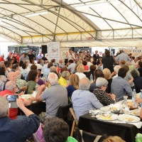 Foto Nicoloro G. 03/09/2017 Ravenna Il segretario del PD interviene alla Festa dell' Unita' e pranza con alcune centinaia di persone. nella foto Matteo Renzi mentre interviene durante il pranzo.