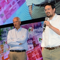 Foto Nicoloro G. 31/08/2018 Ravenna Festa Nazionale del PD. nella foto a sinistra Walter Veltroni e Alessandro Barattoni, segretario provinciale PD.
