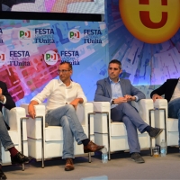 Foto Nicoloro G. 08/09/2018 Ravenna Festa Nazionale de l' Unita'. nella foto da sinistra i sindaci Andrea Gnassi, Matteo Ricci, Federico Pizzarotti e Enrico Ioculano.