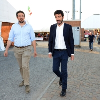 Foto Nicoloro G. 30/08/2018 Ravenna Continua la Festa Nazionale de l' Unita'. nella foto a sinistra Alessandro Barattoni, segretario provinciale PD, e Maurizio Martina , segretario nazionale PD.