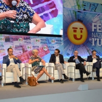 Foto Nicoloro G. 05/09/2018 Ravenna Continua la Festa Nazionale de l' Unita'. nella foto da sinistra Daniele Vaccarino, Roberto Moncalvo, Annamaria Furlan, Andrea Carugati, Pier Carlo Padoan, Gianluca Benamati e Marcella Panucci.