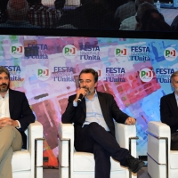 Foto Nicoloro G.   03/09/2018  Ravenna     Festa Nazionale de L\' Unitaì. nella foto da sinistra Roberto Fico, Marco Damilano e Graziano Delrio.
