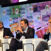 Foto Nicoloro G.   03/09/2018  Ravenna     Festa Nazionale de L\' Unitaì. nella foto da sinistra Roberto Fico, Marco Damilano e Graziano Delrio.