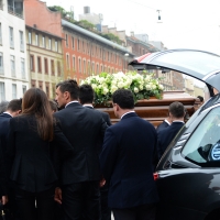 Foto Nicoloro G. 05/04/2016 Milano Si sono svolti nella Basilica di Sant' Ambrogio i funerali del campione di calcio Cesare Maldini. nella foto Paolo Maldini con la moglie all' arrivo del feretro alla Basilica di Sant' Ambrogio.