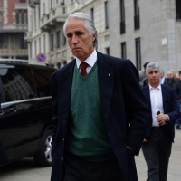 Foto Nicoloro G. 05/04/2016 Milano Si sono svolti nella Basilica di Sant' Ambrogio i funerali del campione di calcio Cesare Maldini. nella foto l' arrivo di Giovanni Malagò.
