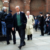 Foto Nicoloro G. 05/04/2016 Milano Si sono svolti nella Basilica di Sant\' Ambrogio i funerali del campione di calcio Cesare Maldini. nella foto Givanni Malagò all\' uscita dopo la cerimonia funebre.