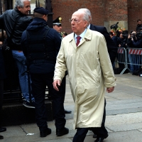 Foto Nicoloro G. 05/04/2016 Milano Si sono svolti nella Basilica di Sant\' Ambrogio i funerali del campione di calcio Cesare Maldini. nella foto Fedele Confalonieri all\' uscita dopo la cerimonia funebre.