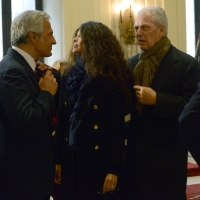 Foto Nicoloro G. 11/11/2016 Milano Nella sala Alessi di palazzo Marino si e\' svolto in forma laica il funerale dell\' oncologo Umberto Veronesi. nella foto Paolo Veronesi saluta Afef e Marco Tronchetti Provera.