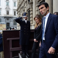 Foto Nicoloro G. 11/11/2016 Milano Nella sala Alessi di palazzo Marino si e' svolto in forma laica il funerale dell' oncologo Umberto Veronesi. nella foto i due ministri presenti Maria Elena Boschi e Maurizio Martina.