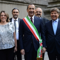 Foto Nicoloro G. 18/09/2016 Milano Inaugurazione della Giornata europea della Cultura Ebraica alla presenza del ministro della Difesa. nella foto da sinistra il vicesindaco Anna Scavuzzo, il sindaco Giuseppe Sala e il presidente della Comunita' ebraica milanese Milo Hasbani.