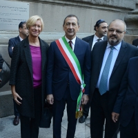 Foto Nicoloro G. 18/09/2016 Milano Inaugurazione della Giornata europea della Cultura Ebraica alla presenza del ministro della Difesa. nella foto da sinistra il ministro Roberta Pinotti, il sindaco Giuseppe Sala e il rabbino Capo di Milano Alfonso Arbib.
