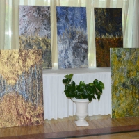 Foto Nicoloro G. 08/07/2016 Milano Marittima ( Ravenna ) L\' europarlamentare Alessandra Mussolini inaugura al Palace Hotel di Milano Marittima una mostra di suoi dipinti dal titolo \' Graffi \'. nella foto alcuni dei dipinti esposti.