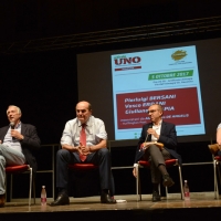 Foto Nicoloro G.   05/10/2017   Ravenna   Incontro e dibattito con alti esponenti di MDP e Campo Progressista sui temi di attualita' politica. nella foto da sinistra Giuliano Pisapia, Pierluigi Bersani, Alessandro De Angelis e Vasco Errani.