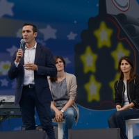 Foto Nicoloro G. 22/09/2017 Rimini Seconda giornata della quarta edizione di ' Italia 5 Stelle ', manifestazione a carattere nazionale del Movimento. nella foto da sinistra Fabio Fucci, sindaco di Pomezia, Chiara Appendino, sindaco di Torino, e Virginia Raggi, sindaco di Rome.