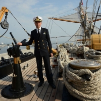 Foto Nicoloro G. 15/10/2018 Ravenna E' ormeggiata nel porto di Ravenna la Nave Scuola ' A. Vespucci ' che ha da poco concluso la Campagna d' istruzione 2018 che l' ha portata, per la prima volta in 87 anni di vita, all' attraversamento del Circolo Polare Artico. nella foto il Capo Servizio Marinaresco il tenente di vascello Gianluca Guarneri, responsabile delle vele e delle cime.