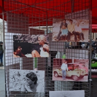 Foto Nicoloro G. 04/03/2017 Ravenna La Citroen Mehari di Giancarlo Siani, il giornalista assassinato dalla camorra, giunge a Ravenna, ultima tappa del suo ' Viaggio legale ' in Emilia Romagna. L' auto e' il simbolo di questa iniziativa che gode del patrocinio del Parlamento Europeo e attraverso diverse iniziative parla di legalita' e di contrasto alle infiltrazioni mafiose. nella foto alcune delle foto esposte nella mostra allestita in piazza del Popolo.