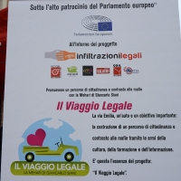 Foto Nicoloro G. 04/03/2017 Ravenna La Citroen Mehari di Giancarlo Siani, il giornalista assassinato dalla camorra, giunge a Ravenna, ultima tappa del suo ' Viaggio legale ' in Emilia Romagna. L' auto e' il simbolo di questa iniziativa che gode del patrocinio del Parlamento Europeo e attraverso diverse iniziative parla di legalita' e di contrasto alle infiltrazioni mafiose. nella foto il manifesto dell' evento.