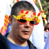 Foto Nicoloro G.   12/10/2017    Barcellona     Manifestazione con corteo degli unionisti per l' unita' della Spagna contro il progetto dell' indipendenza della Catalogna. nella foto immagini dal corteo.