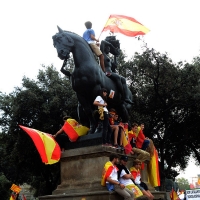Foto Nicoloro G.   12/10/2017    Barcellona     Manifestazione con corteo degli unionisti per l' unita' della Spagna contro il progetto dell' indipendenza della Catalogna. nella foto immagini dal corteo.