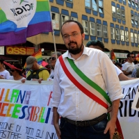 Foto Nicoloro G. 25/06/2016 Milano Manifestazione del Gay Pride con corteo e interventi dal palco. nella foto l\' assessore Salvaggio Enzo del comune di Magenta, vicino Milano, in veste ufficiale al corteo.